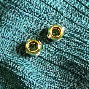 Two Small Gold Beads / Spacers with Clear Crystals! Round Circle Opening!